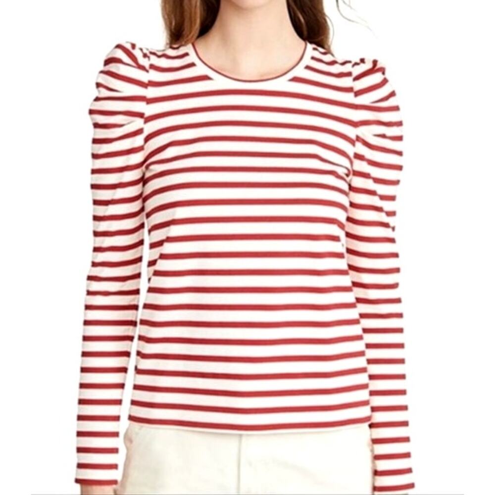 Rebecca Minkoff Preppy Puff Sleeve Blouse XS Striped Red White French Romantic